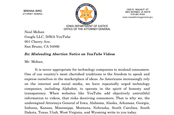 Attorneys General Order YouTube to Remove